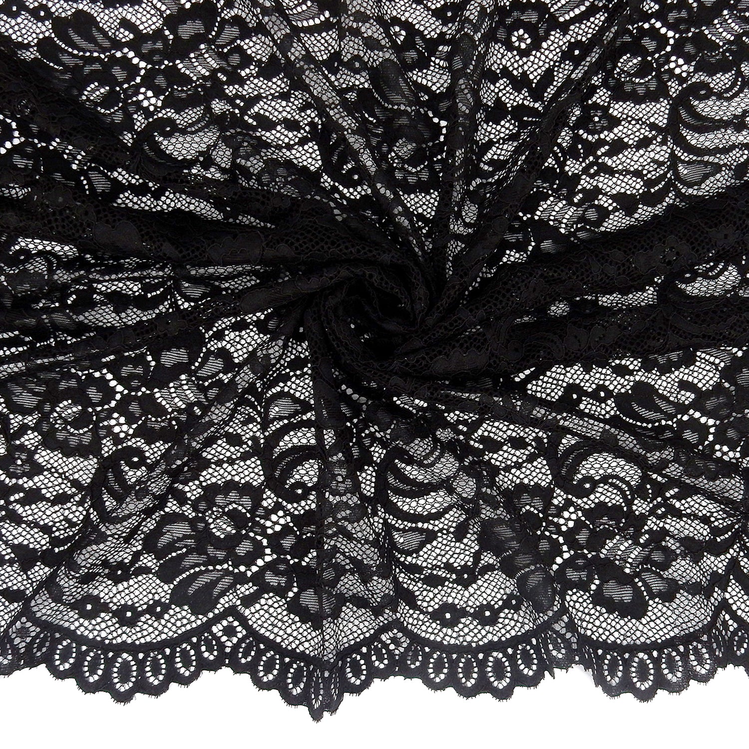 Double Eyelash Border Stretch Mesh Klauber Lace Fabric 9492 Black
