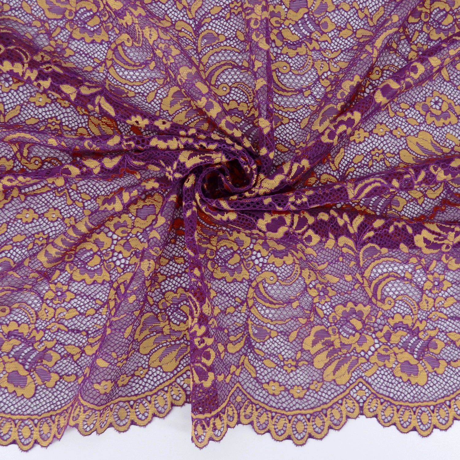 Double Sided Eyelash Border Stretch Mesh Klauber Lace Fabric 9492 Sparkling Grape/ Iced Popp