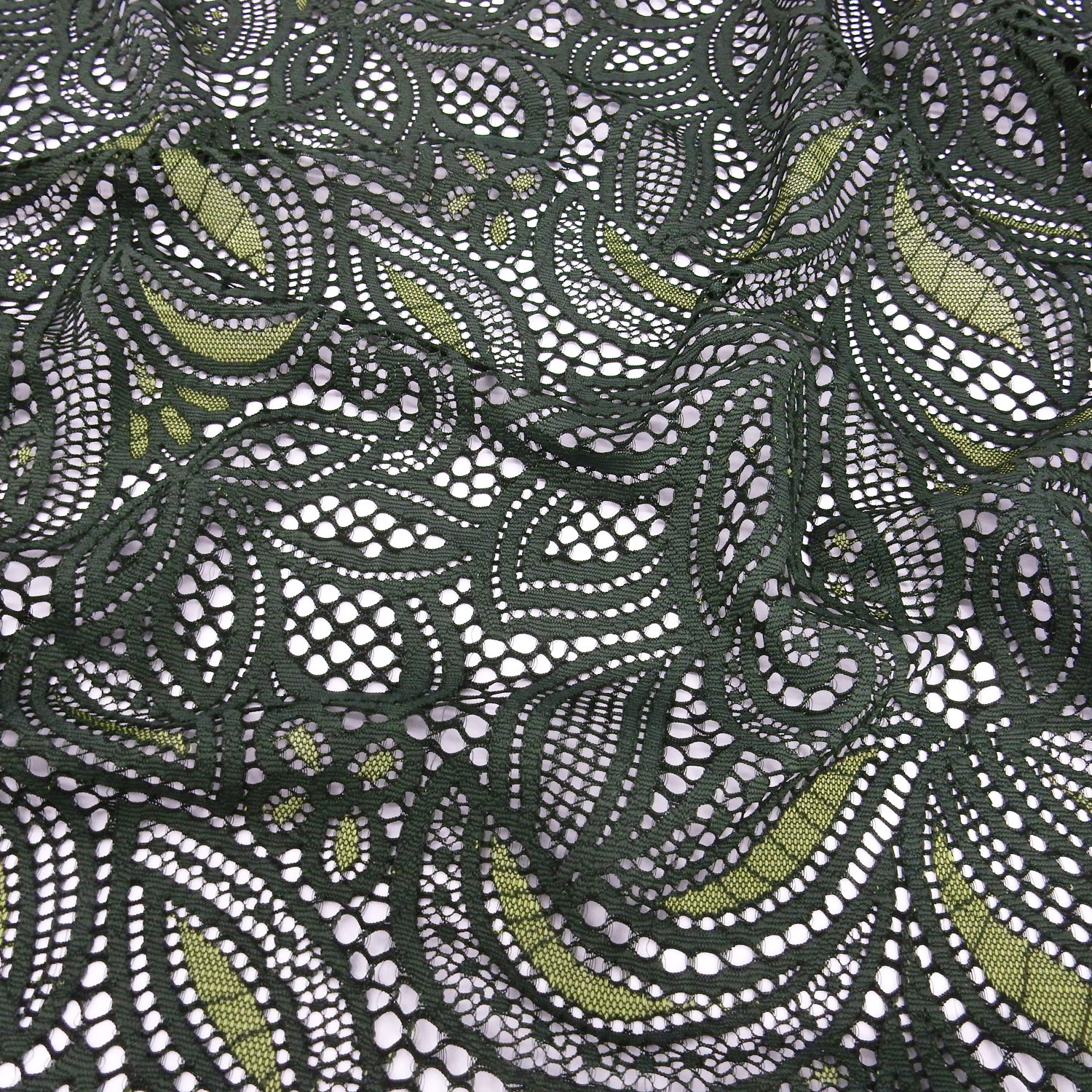 Double Sided Border Stretch Klauber Lace Fabric 9772 Deep Forest/Sweet Pea