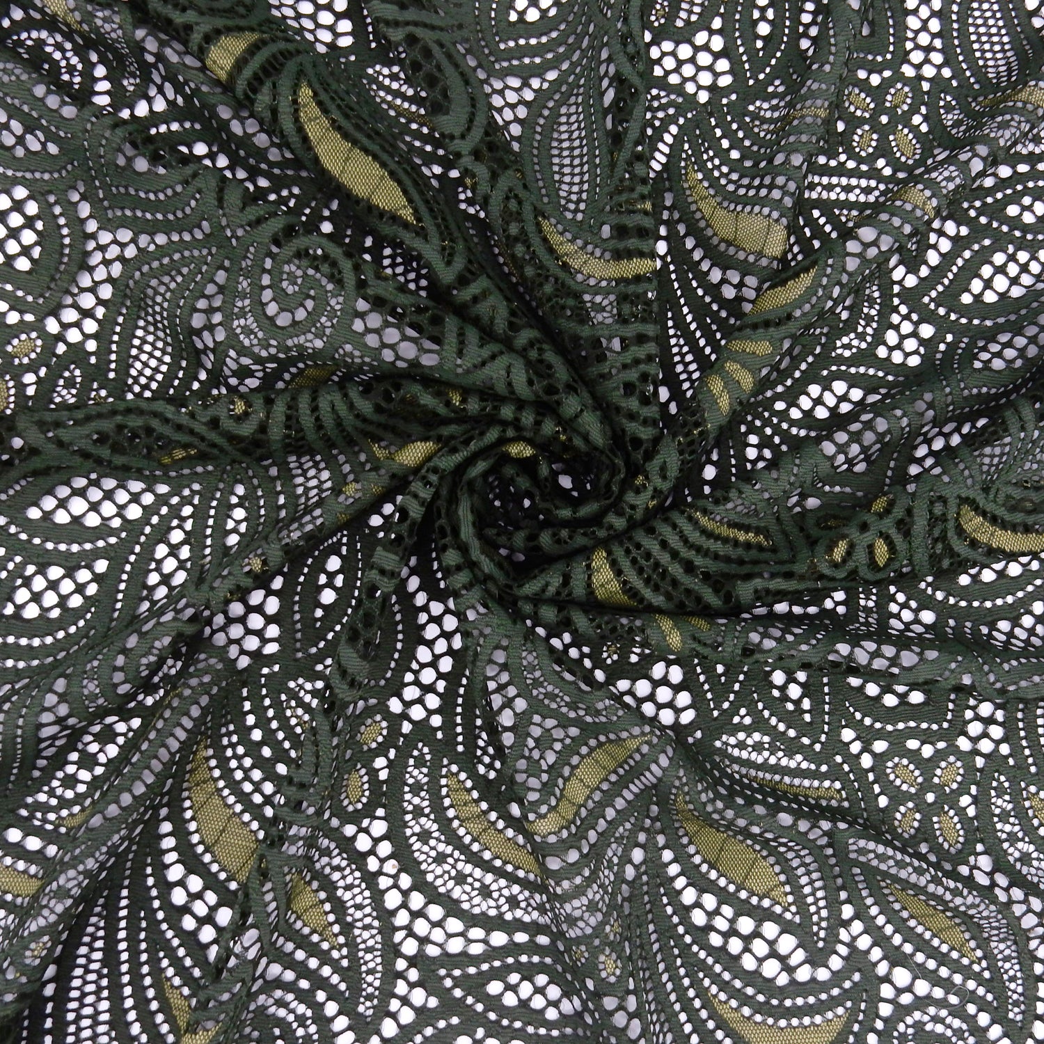 Double Sided Border Stretch Klauber Lace Fabric 9772 Deep Forest/Sweet Pea