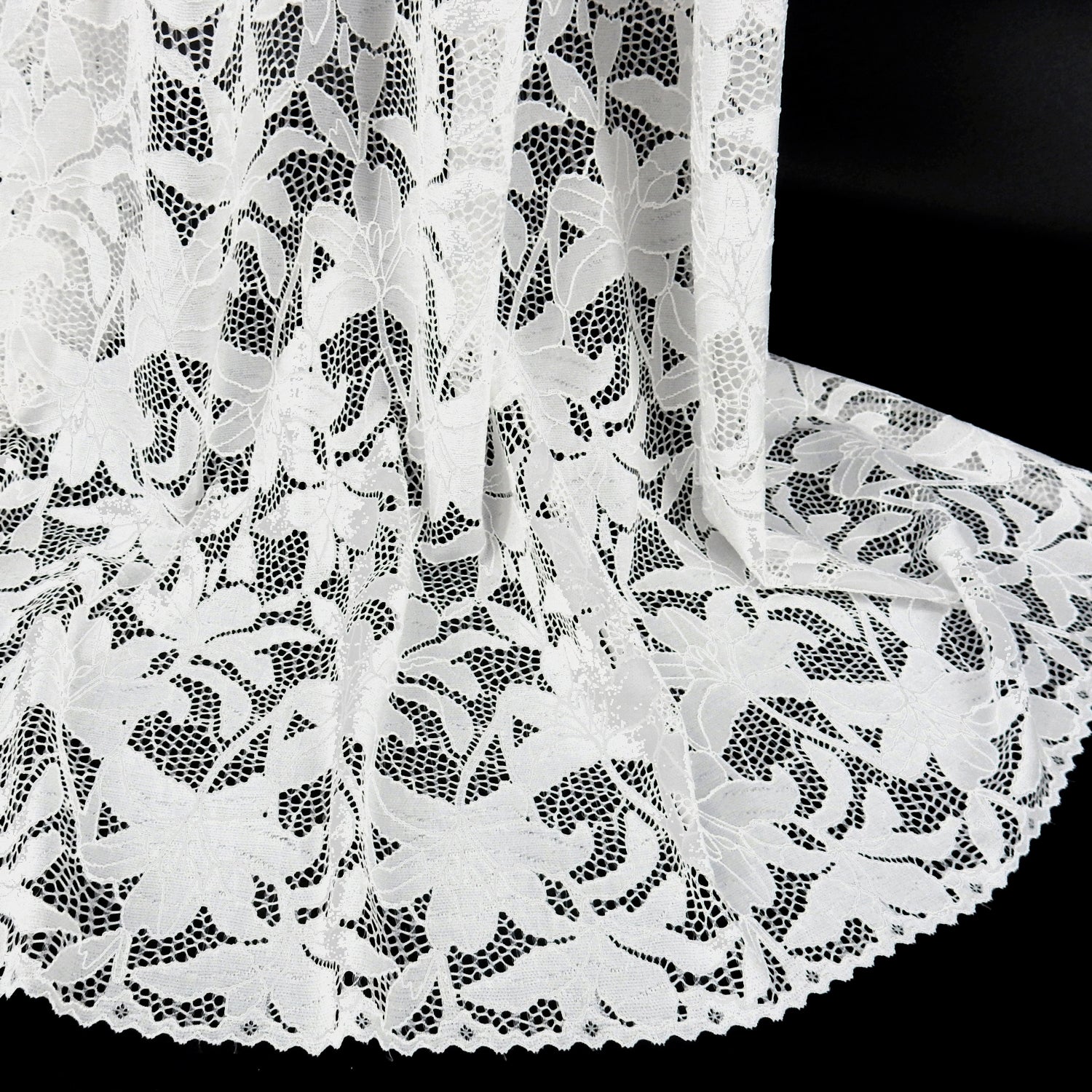 Embroidered Double Sided Border Stretch Klauber Lace Fabric 9807 P.F.D.