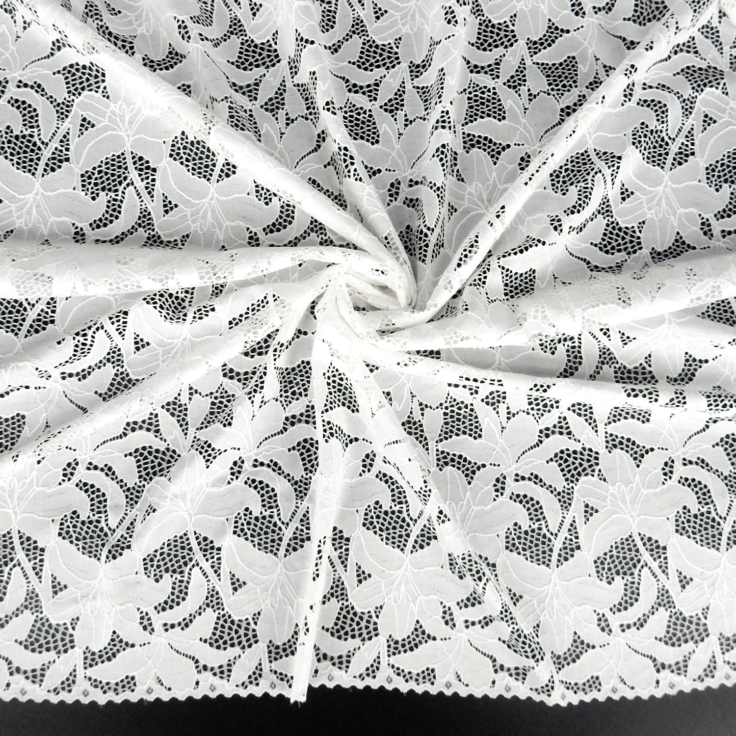 Embroidered Double Sided Border Stretch Klauber Lace Fabric 9807 P.F.D.
