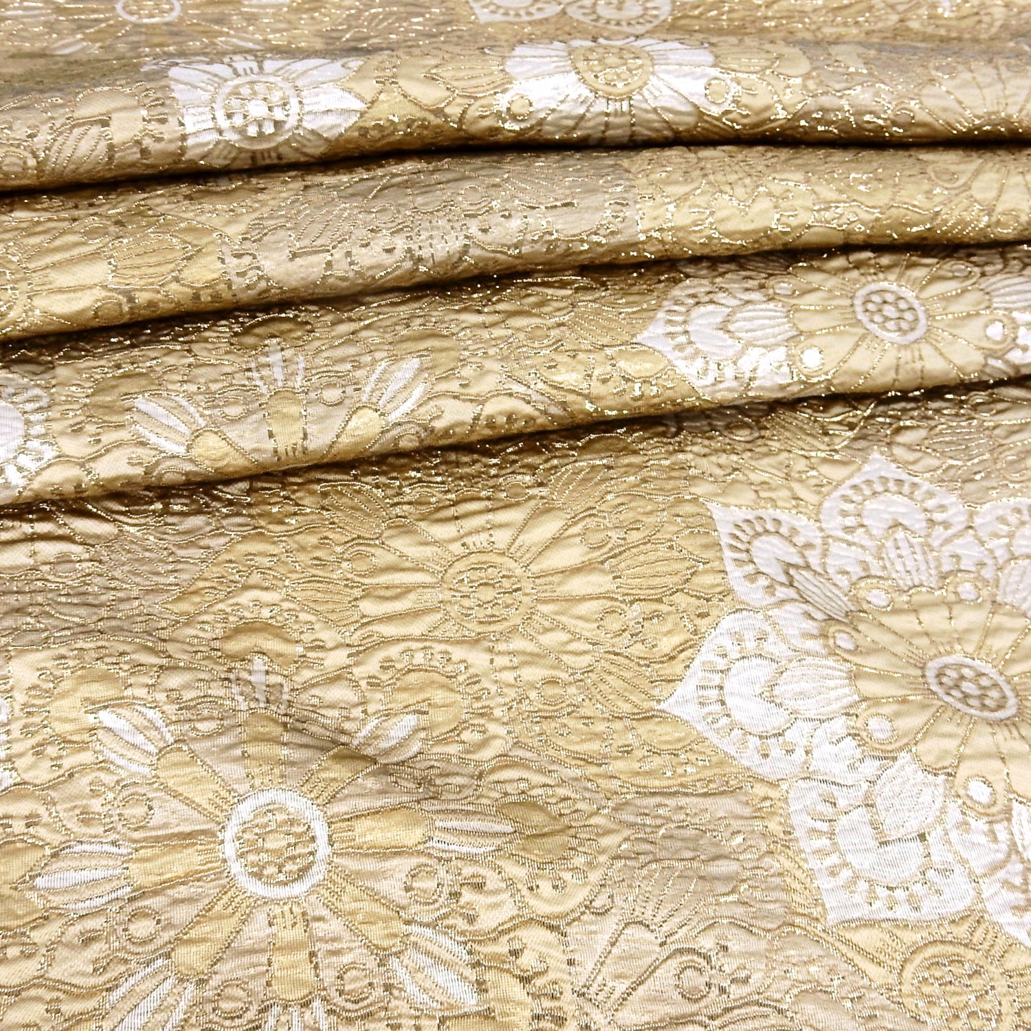 Metallic Brocade Fabric 407 Gold, Beige & Metallic Gold