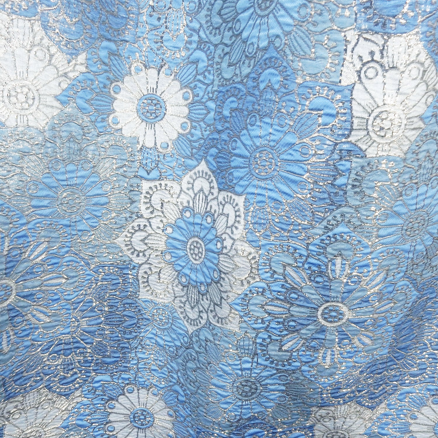 Metallic Brocade Fabric 409 Aquamarine & Silver