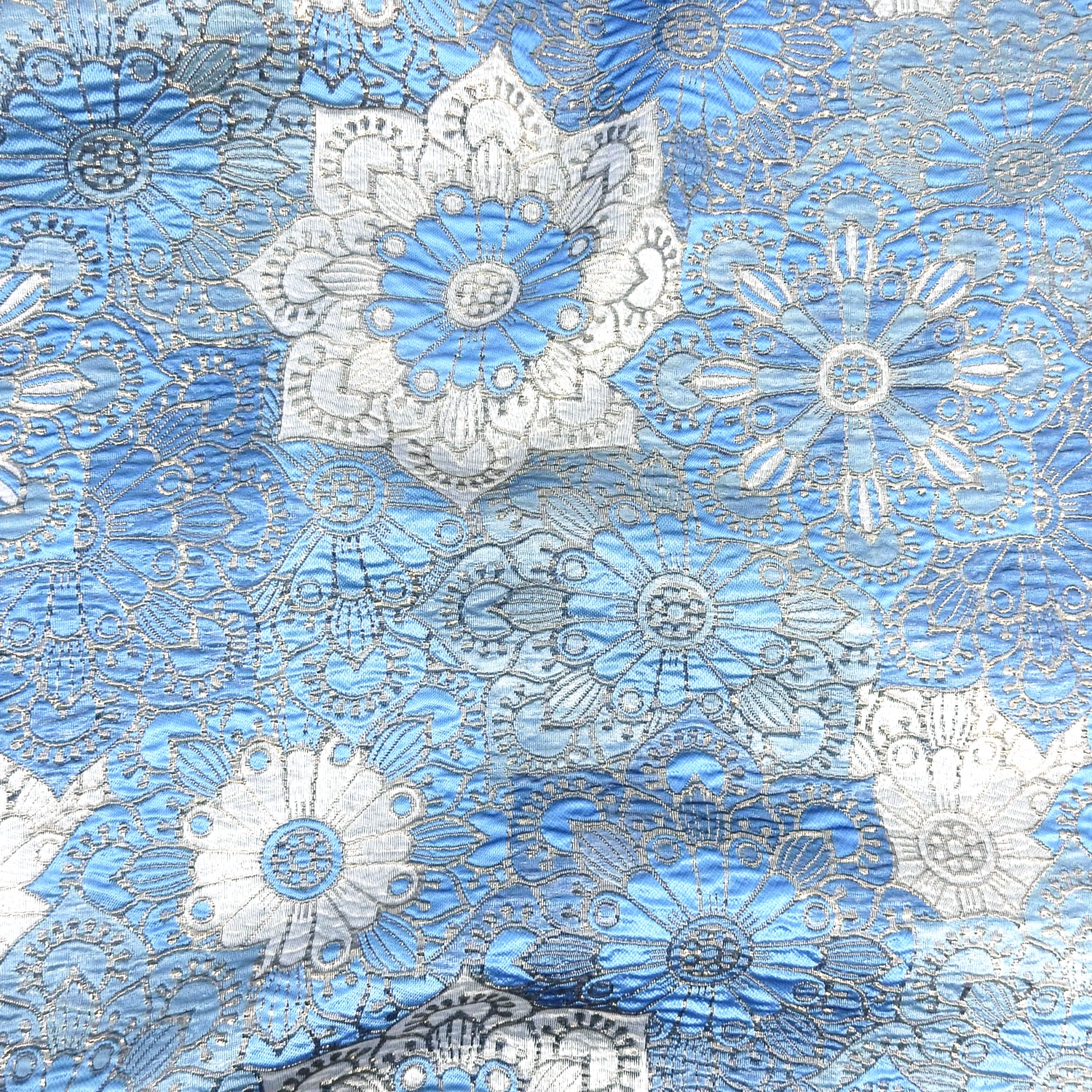 Metallic Brocade Fabric 409 Aquamarine & Silver