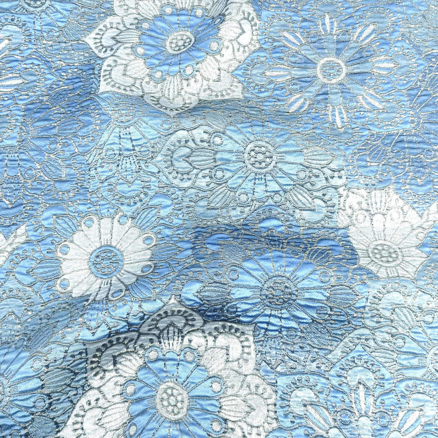 Metallic Brocade Fabric 409 Aquamarine & Silver