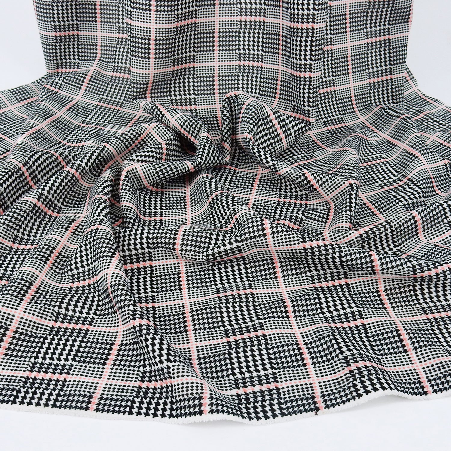 Coral Printed Plaid Stretch Techno Crepe Fabric 141