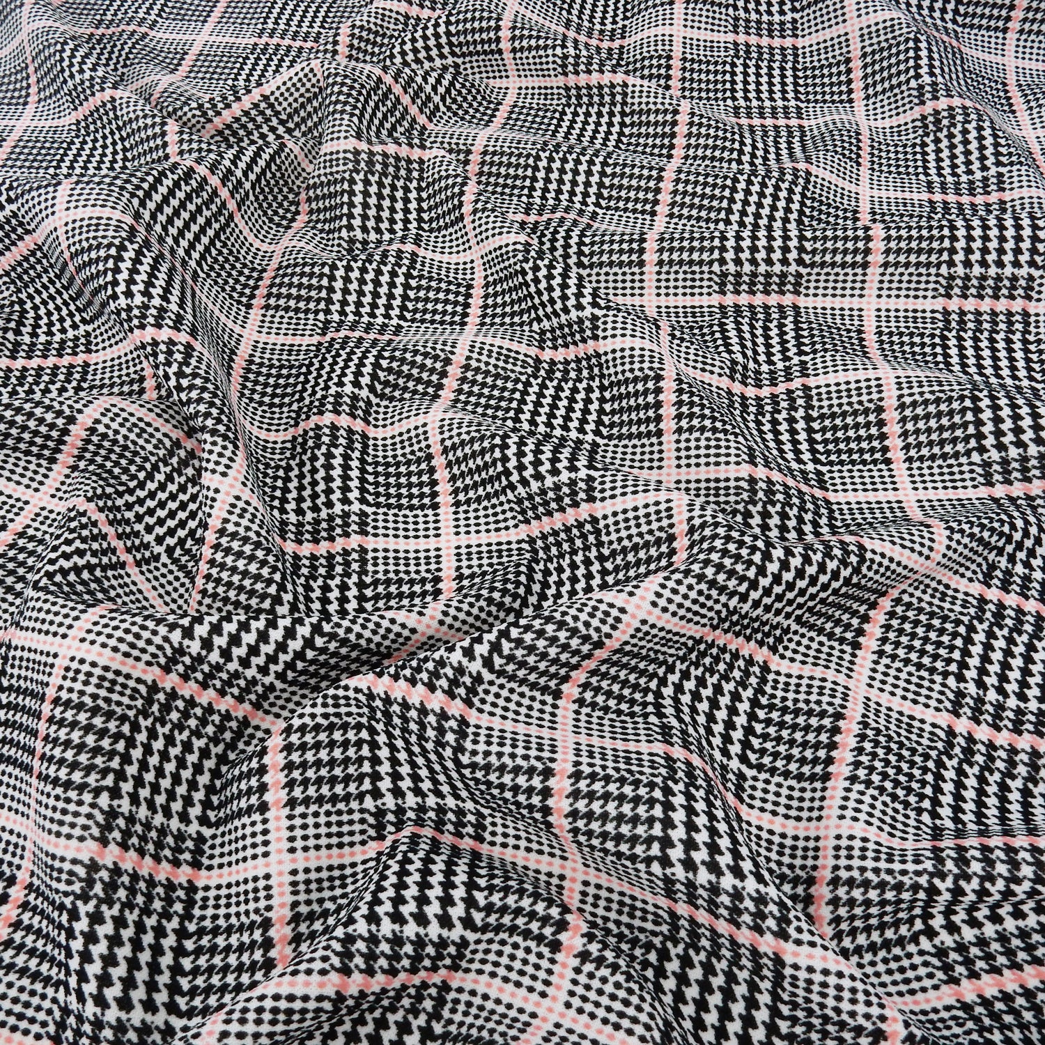 Coral Printed Plaid Stretch Techno Crepe Fabric 141