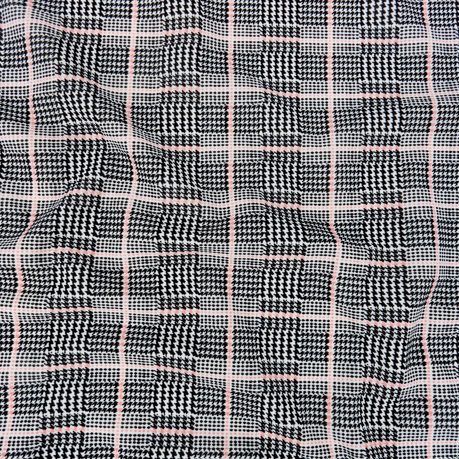 Coral Printed Plaid Stretch Techno Crepe Fabric 141
