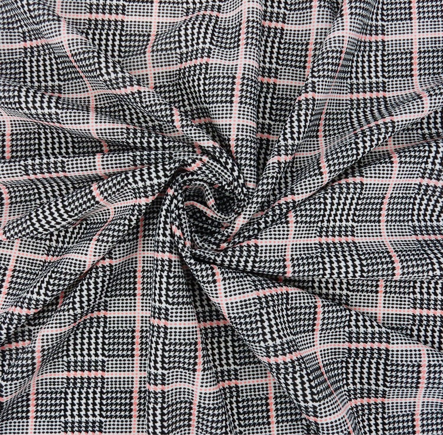 Coral Printed Plaid Stretch Techno Crepe Fabric 141