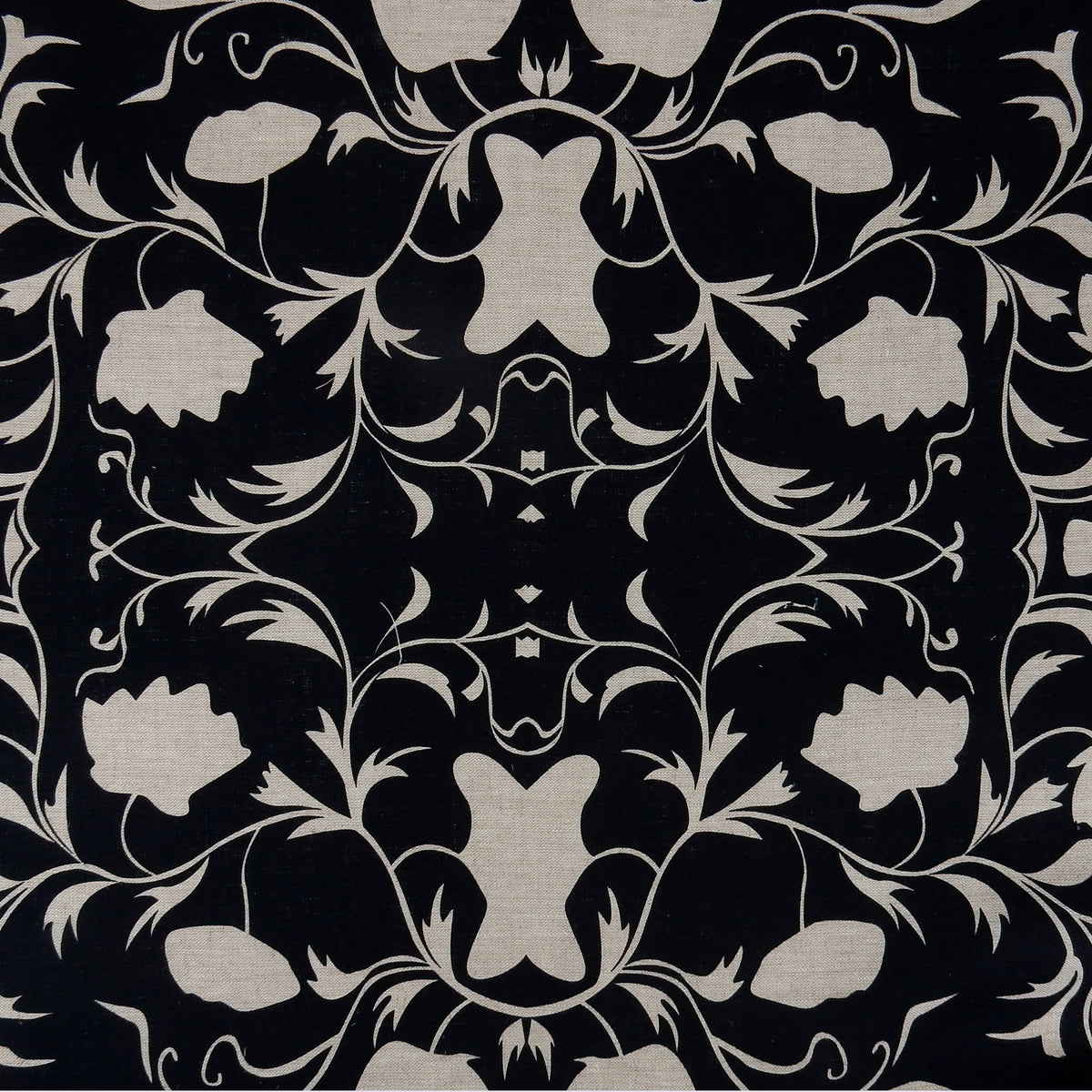 Premium 100% European Linen Floral Damask Print Fabric ALLF1-934 Black-Natural