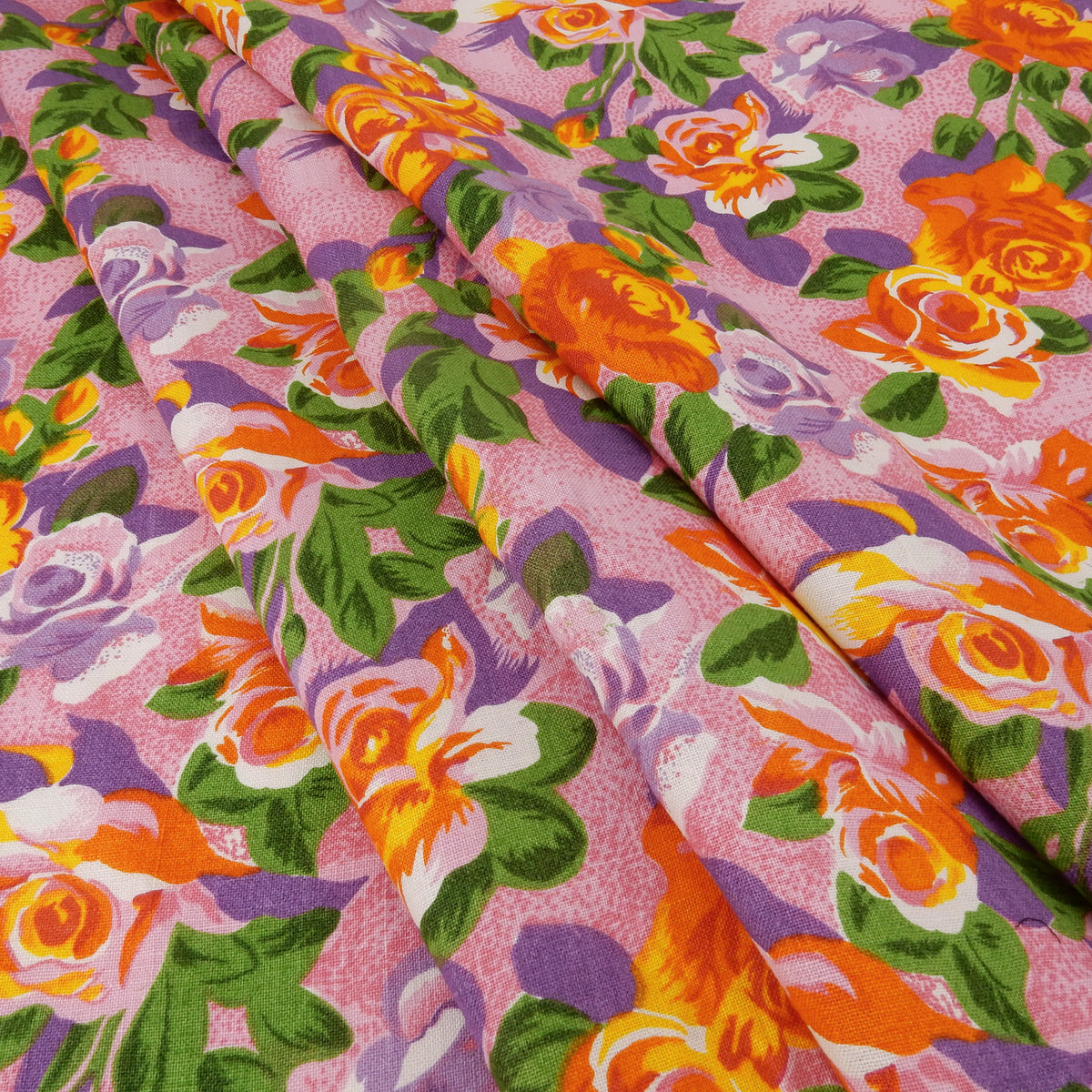 Premium 100% European Linen Floral Print Fabric ALLF1-939 Pink