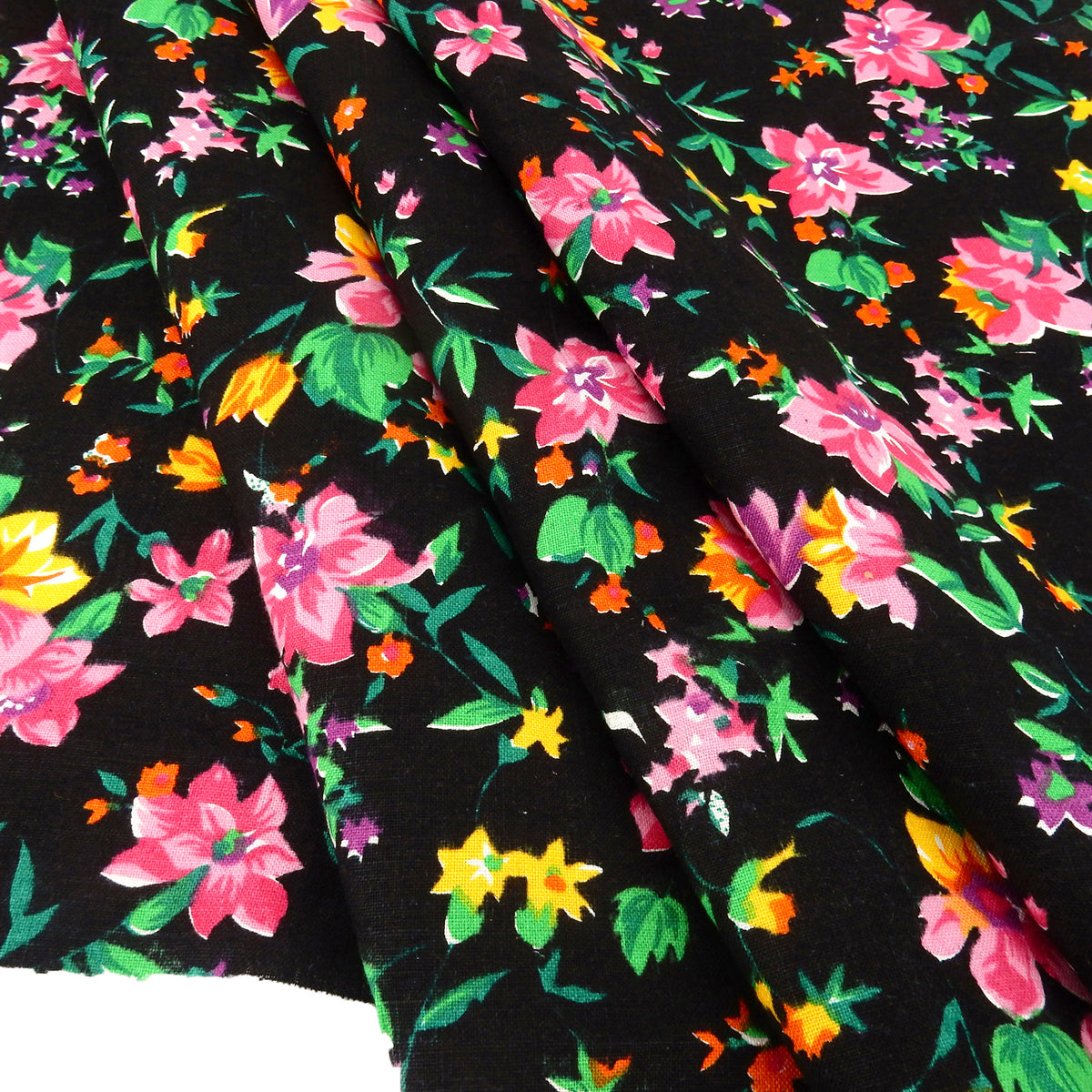 Premium 100% European Linen Floral Print Fabric ALLF1-940 Black