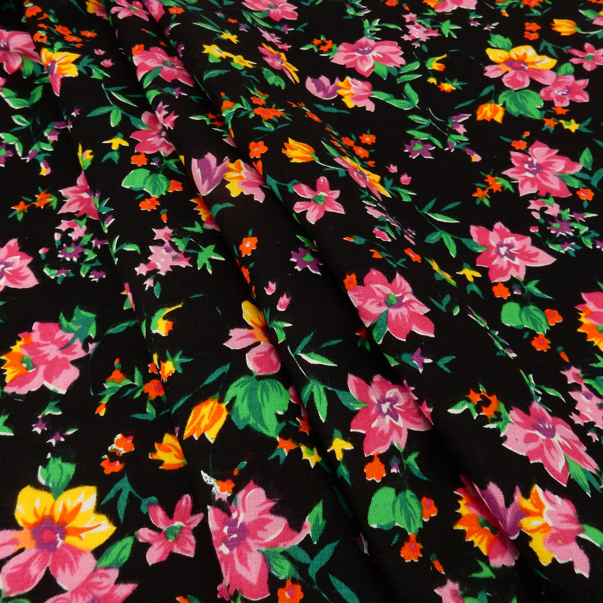 Premium 100% European Linen Floral Print Fabric ALLF1-940 Black