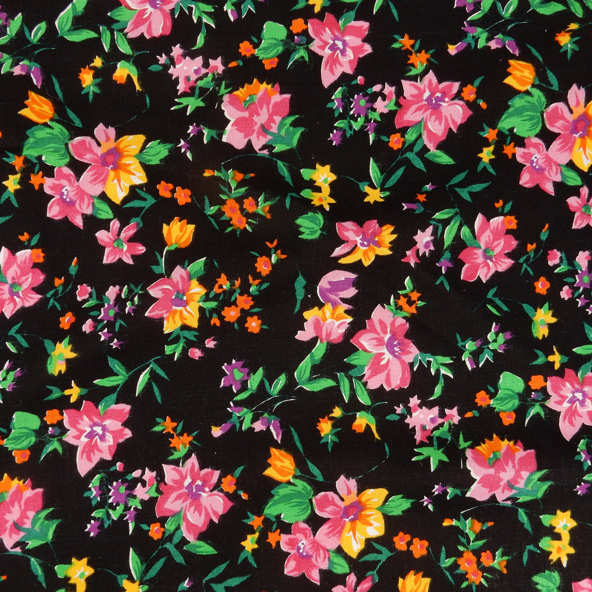 Premium 100% European Linen Floral Print Fabric ALLF1-940 Black