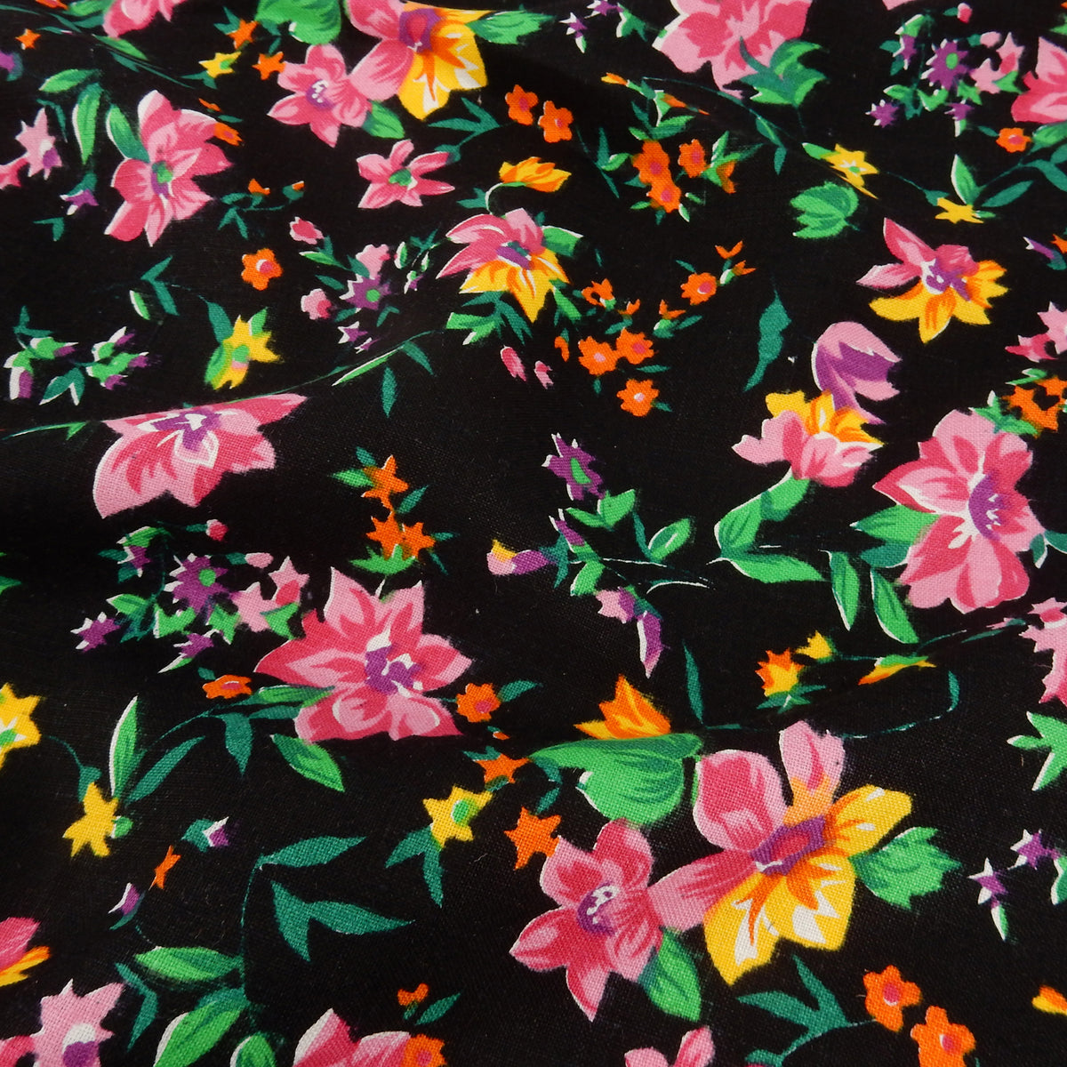 Premium 100% European Linen Floral Print Fabric ALLF1-940 Black