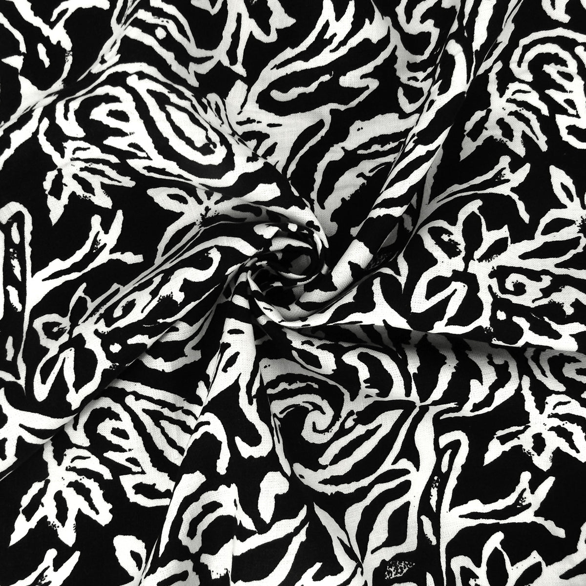 Premium 100% European Linen Modern Tropical Print Fabric - ALLF1-968 Black & White