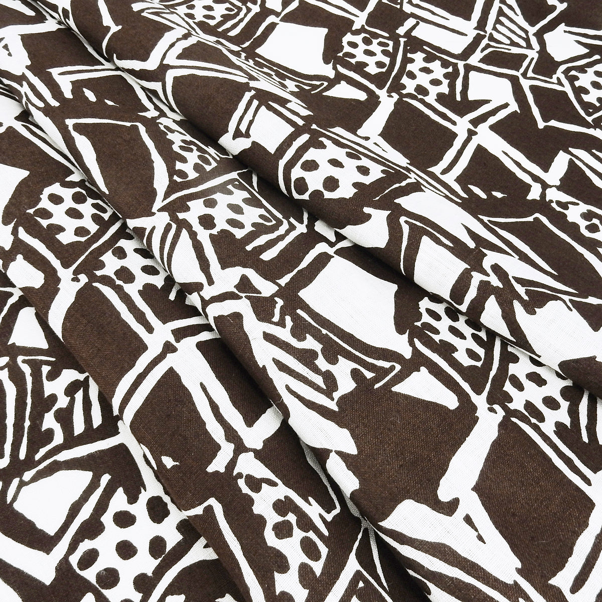 Premium 100% European Linen Modern Tropical Print Fabric - ALLF1-969 Chocolate Brown & White