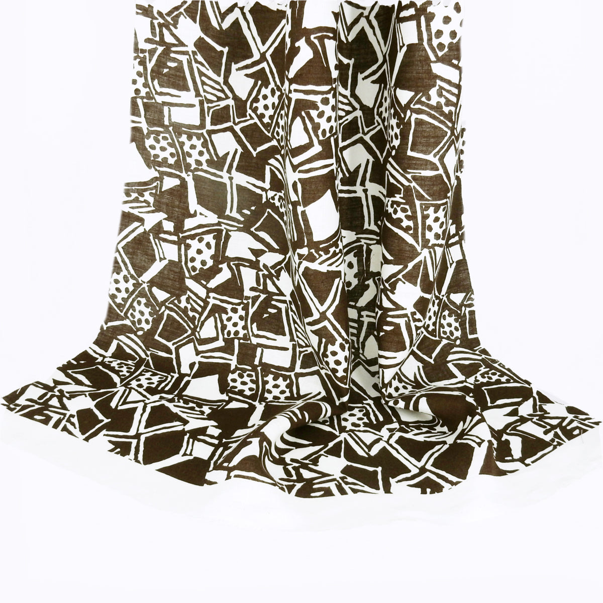 Premium 100% European Linen Modern Tropical Print Fabric - ALLF1-969 Chocolate Brown & White
