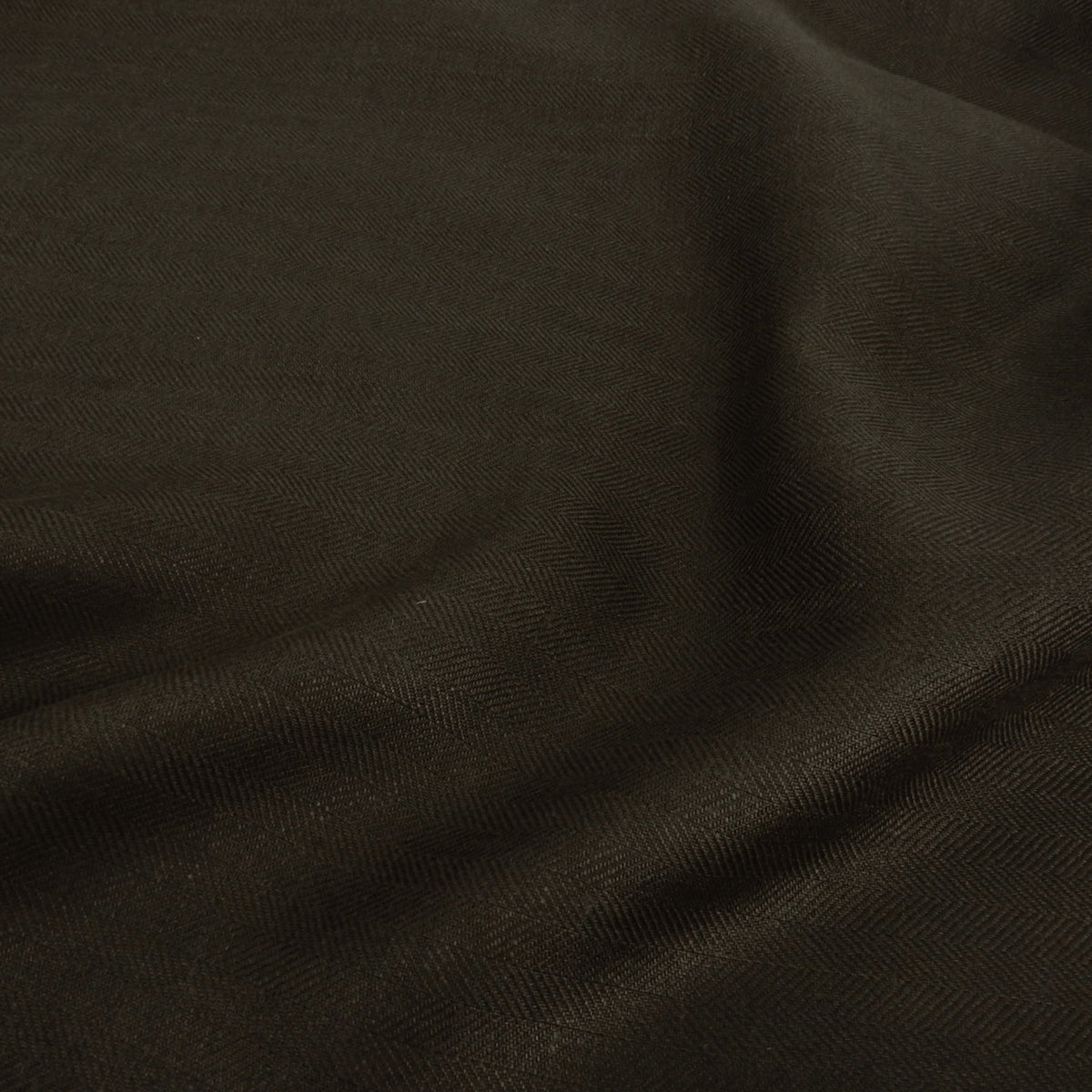 Premium 100% European Linen Yarn Dyed Herringbone Fabric. Tinted Olive Brown Solid. for apparel, upholstery & high end home decor. shown lightly gathered