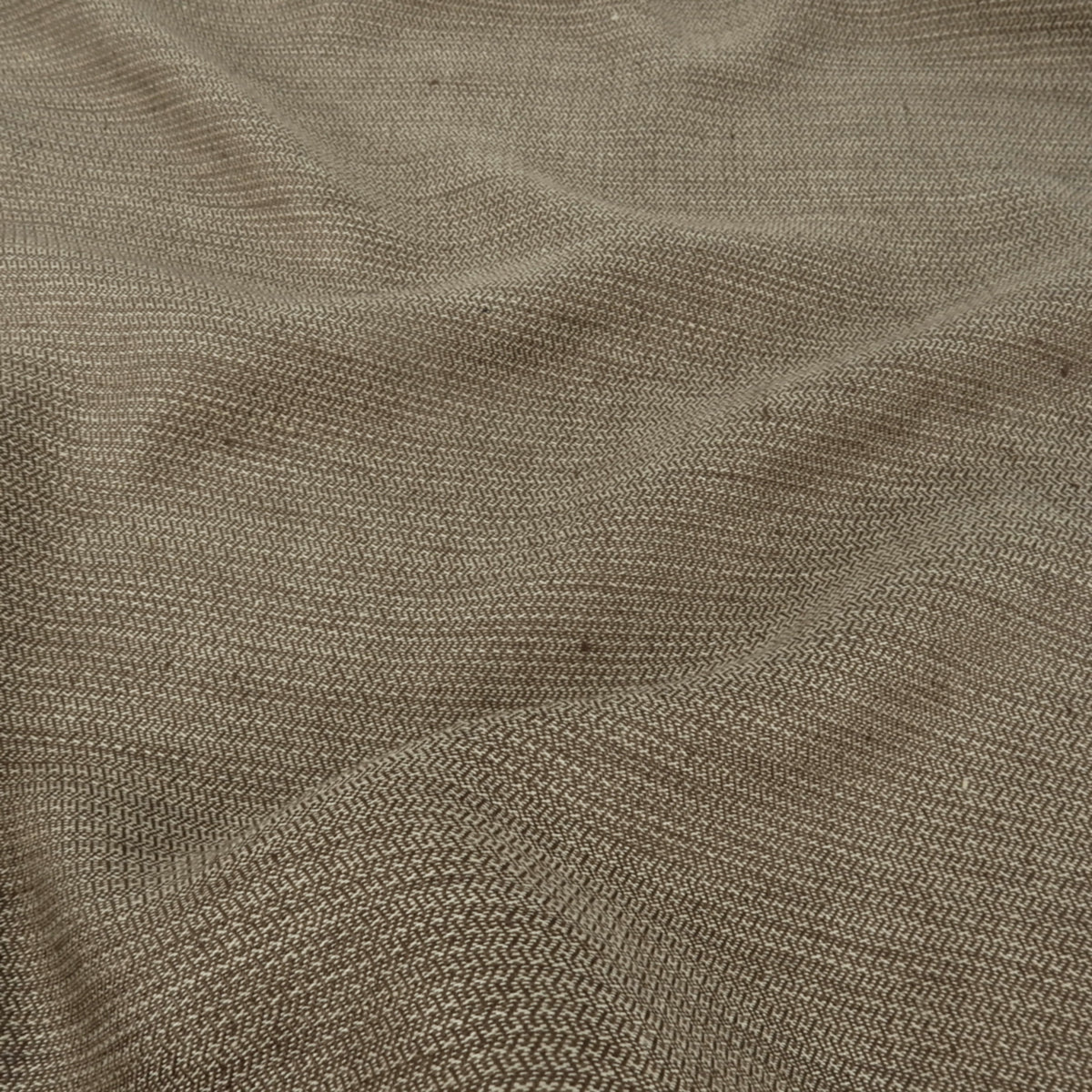 Premium 100% European Linen Yarn Dyed Herringbone Stripe Fabric. Sandalwood & Beige. apparel & high end home decor. shown lightly gathered