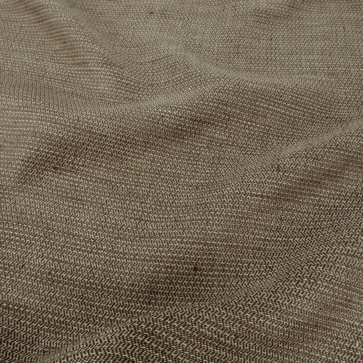Premium 100% European Linen Yarn Dyed Herringbone Stripe Fabric. Sandalwood & Beige. apparel & high end home decor. shown lightly gathered