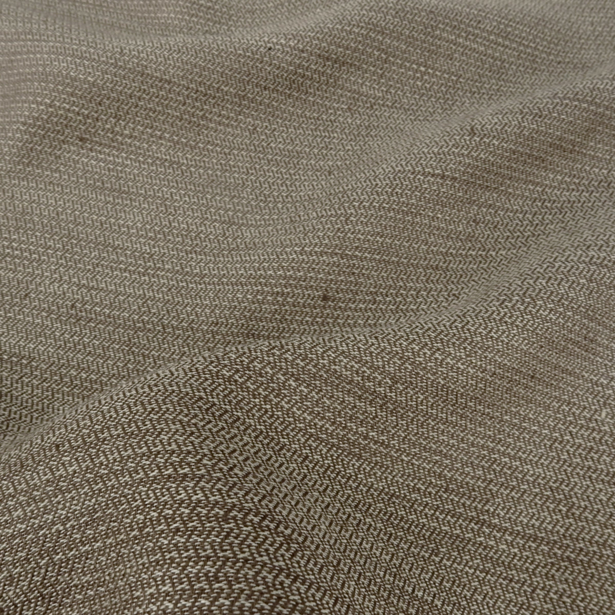 Premium 100% European Linen Yarn Dyed Herringbone Stripe Fabric. Sandalwood & Beige. apparel & high end home decor. shown lightly gathered