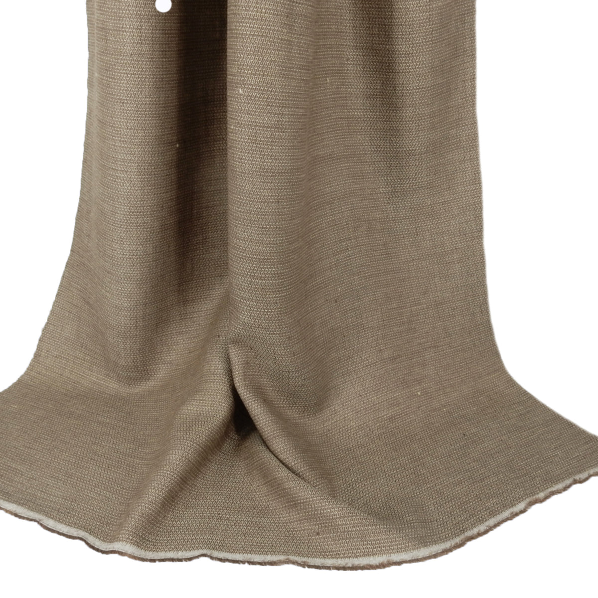 Premium 100% European Linen Yarn Dyed Herringbone Stripe Fabric. Sandalwood & Beige. apparel & high end home decor. shown draped
