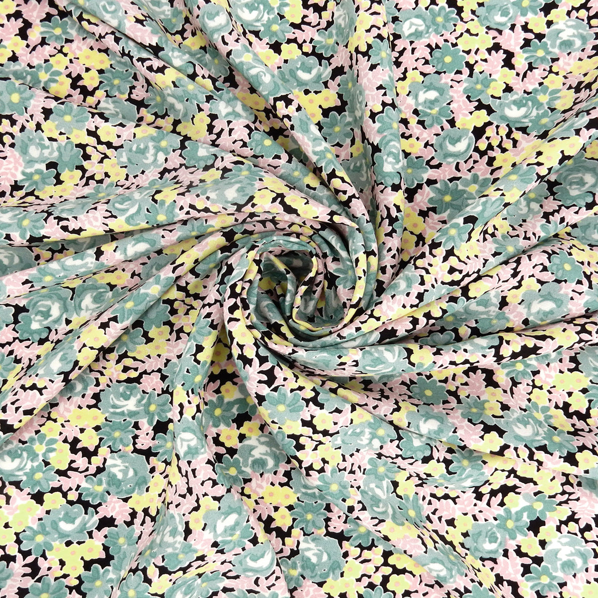 Premium Petite Floral 100% Rayon Challis Fabric CLF1-897 Moss Green