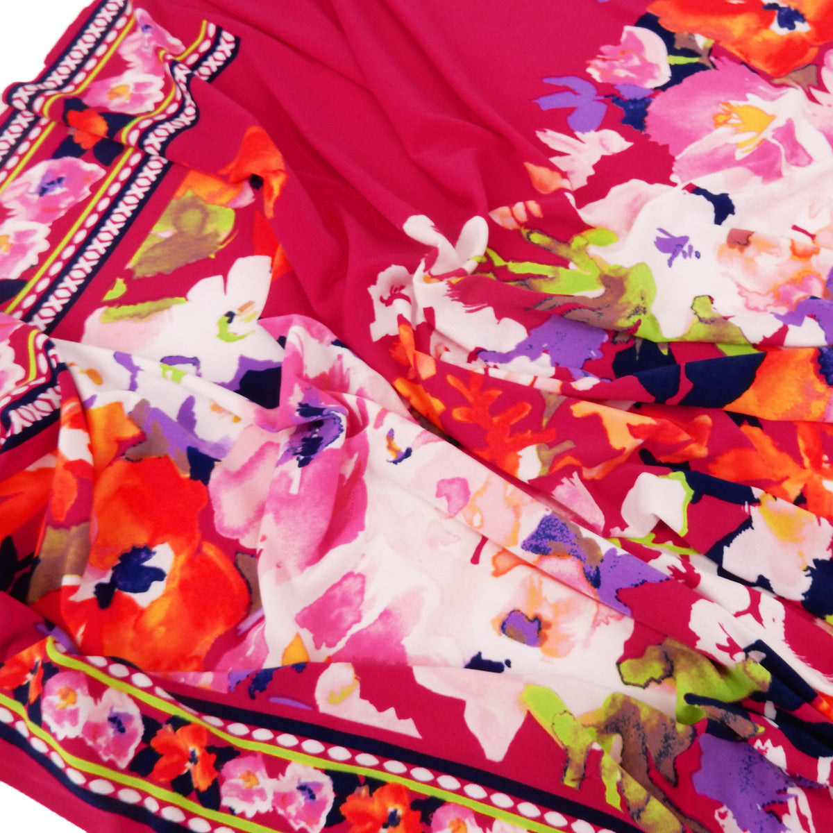 Silky Smooth Dress Weight Couture Watercolor Floral Print Fabric - CLF1-854 Azalea