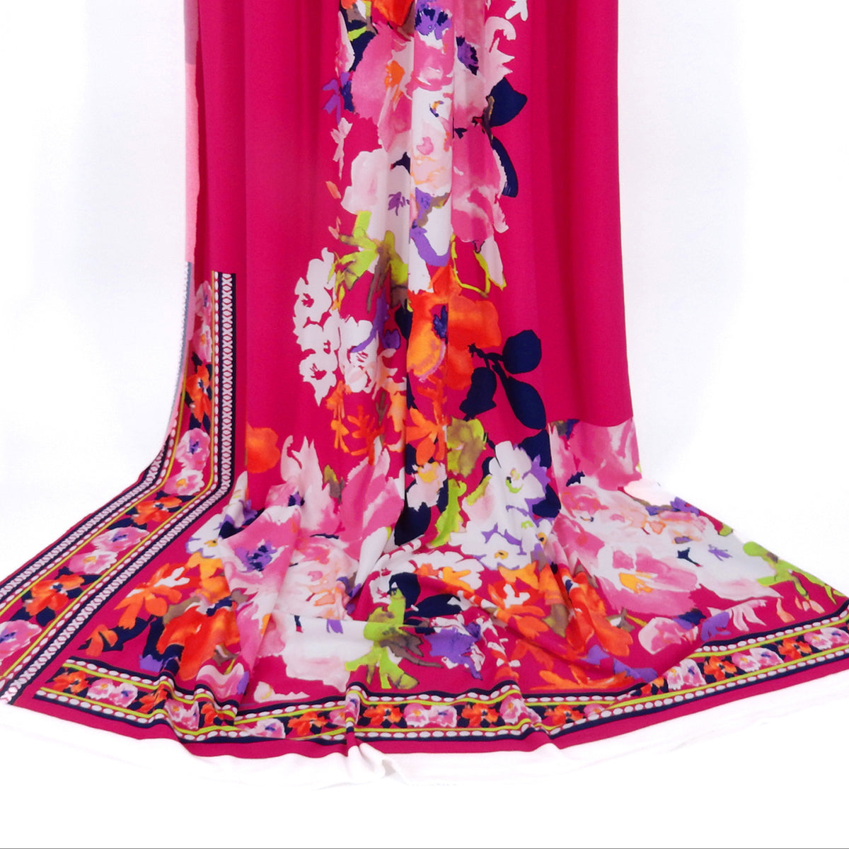 Silky Smooth Dress Weight Couture Watercolor Floral Print Fabric - CLF1-854 Azalea