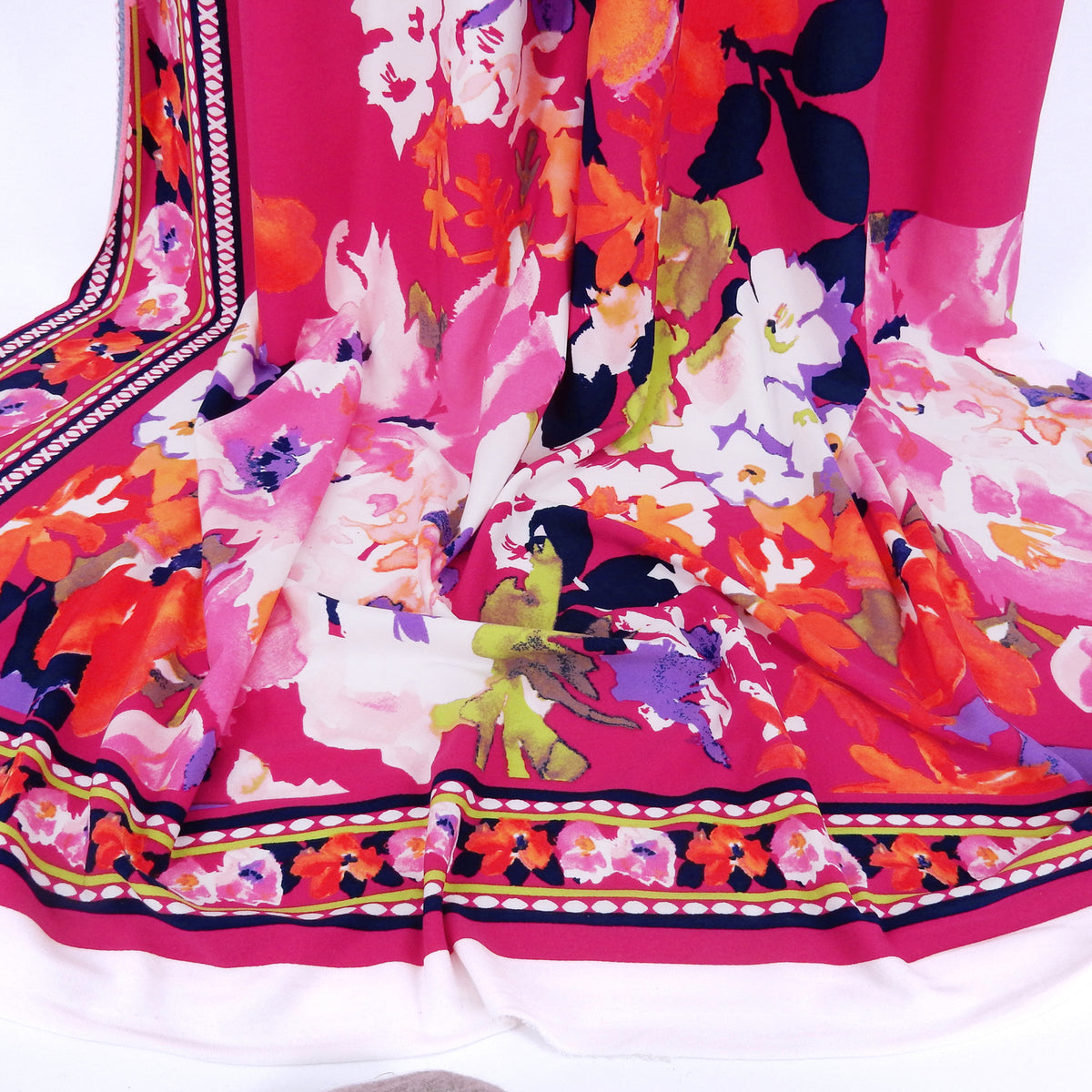 Silky Smooth Dress Weight Couture Watercolor Floral Print Fabric - CLF1-854 Azalea