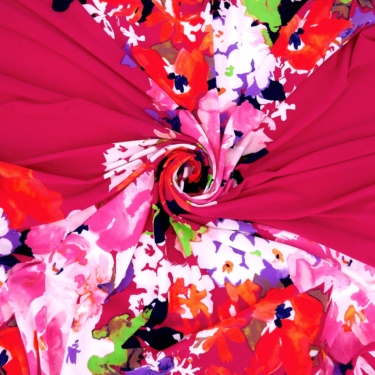 Silky Smooth Dress Weight Couture Watercolor Floral Print Fabric - CLF1-854 Azalea