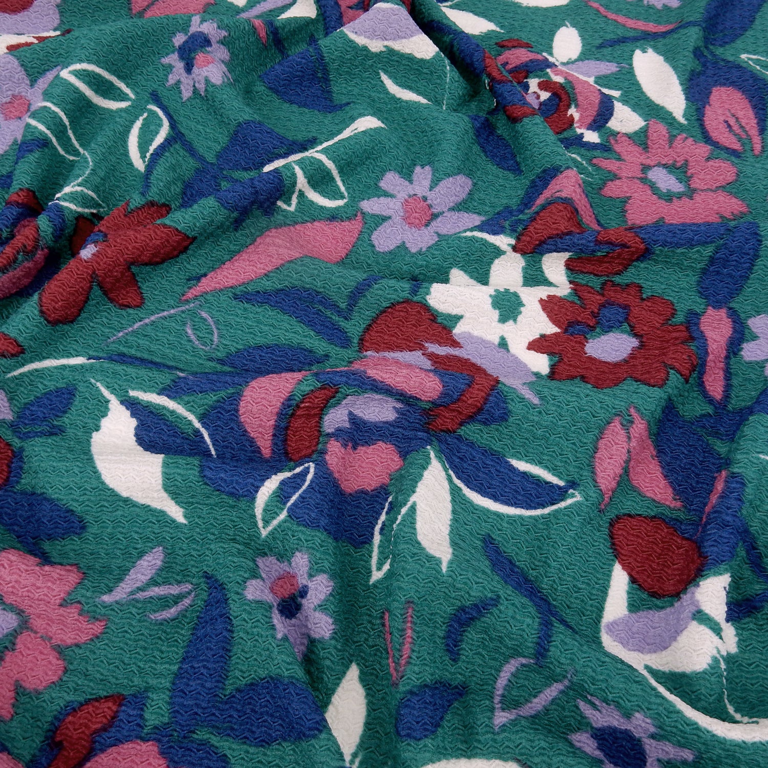 Floral Textured Zigzag Jacquard Stretch Dress Fabric- CLF1-848 Teal