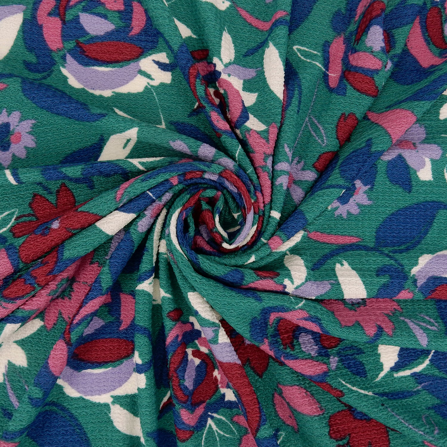 Floral Textured Zigzag Jacquard Stretch Dress Fabric- CLF1-848 Teal