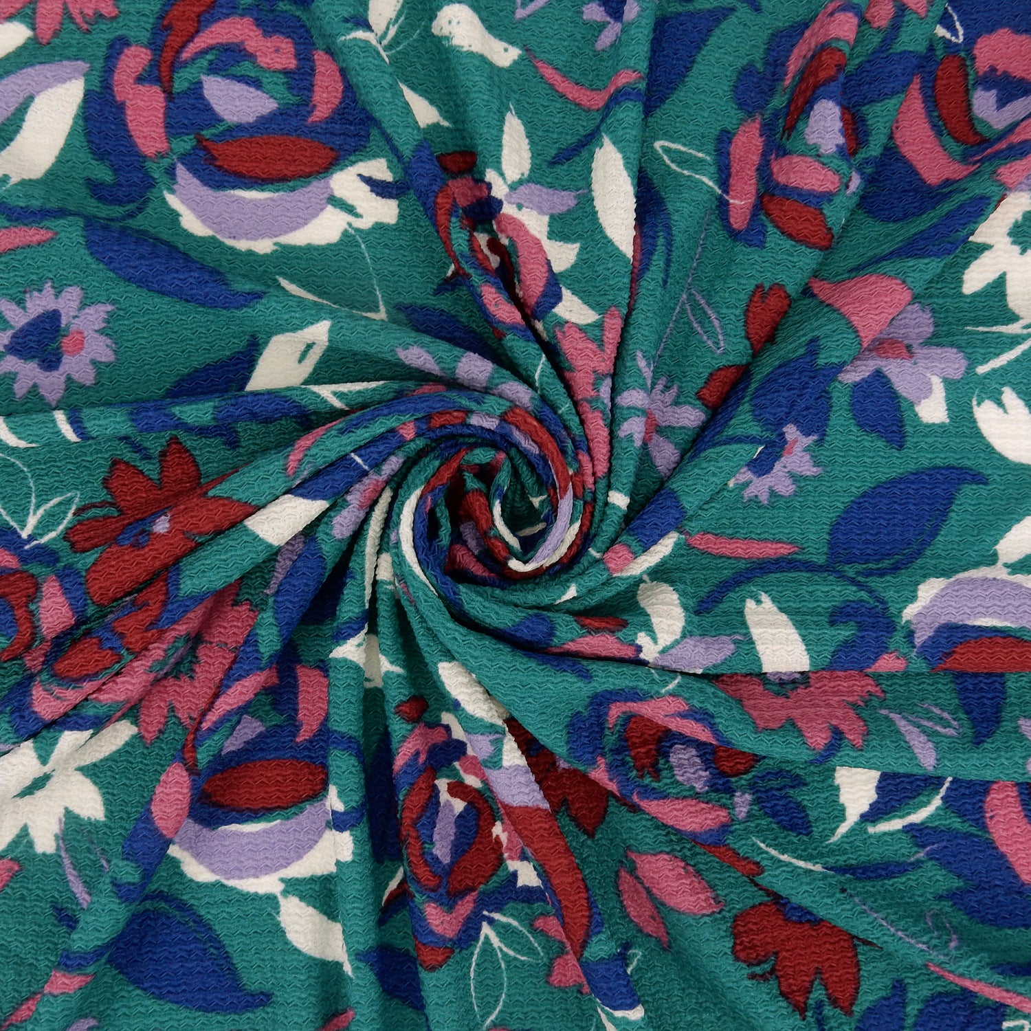 Floral Textured Zigzag Jacquard Stretch Dress Fabric- CLF1-848 Teal
