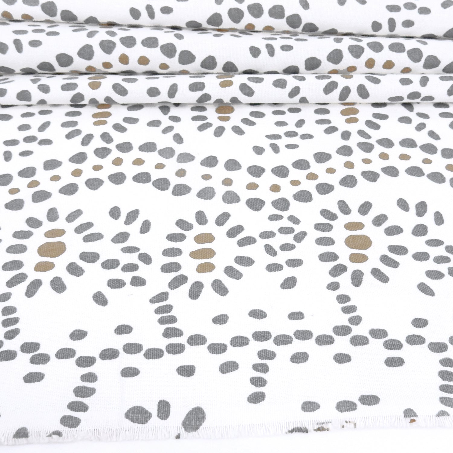 White Artisanal Dot Printed 7-Ounce Cotton Duck Fabric 301