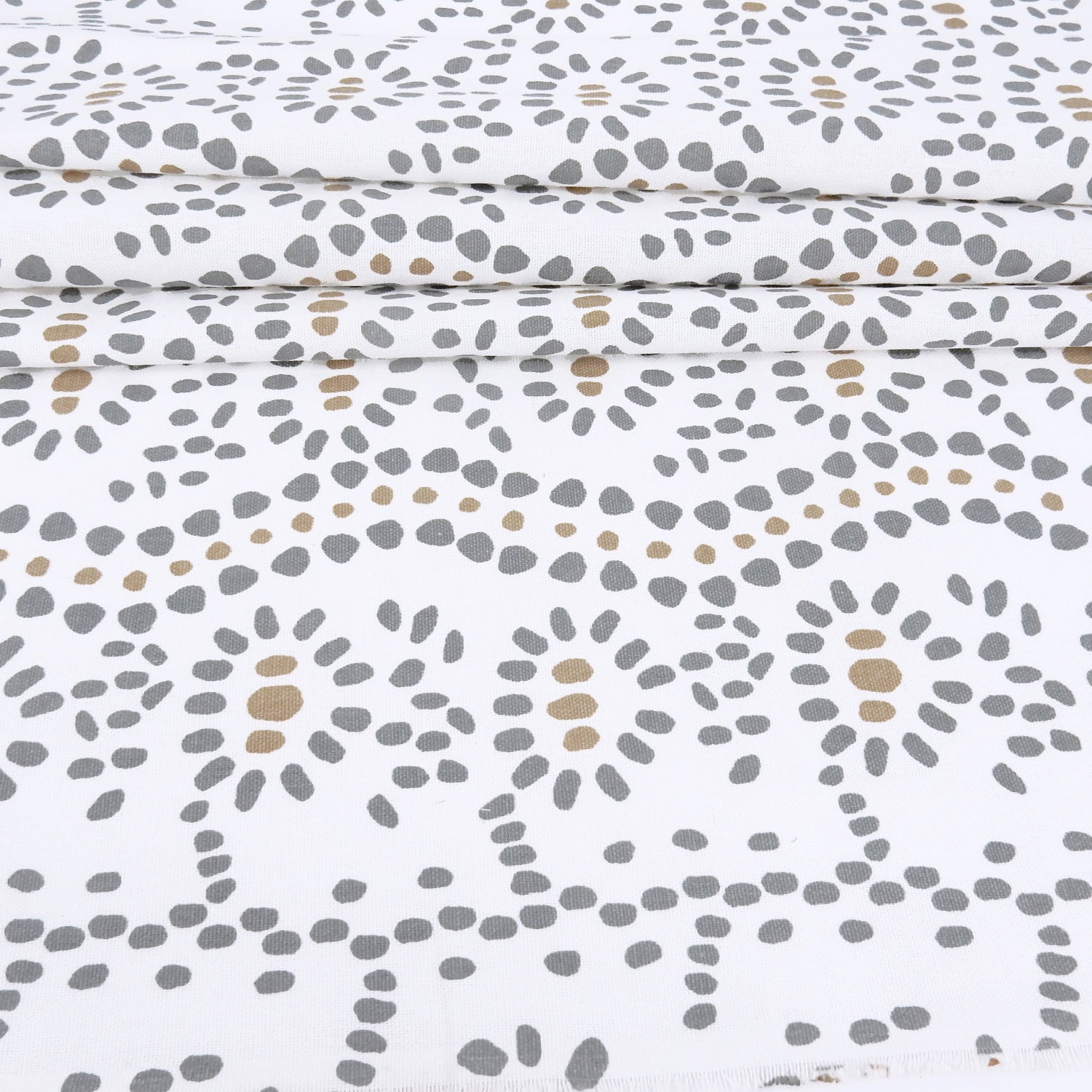 White Artisanal Dot Printed 7-Ounce Cotton Duck Fabric 301