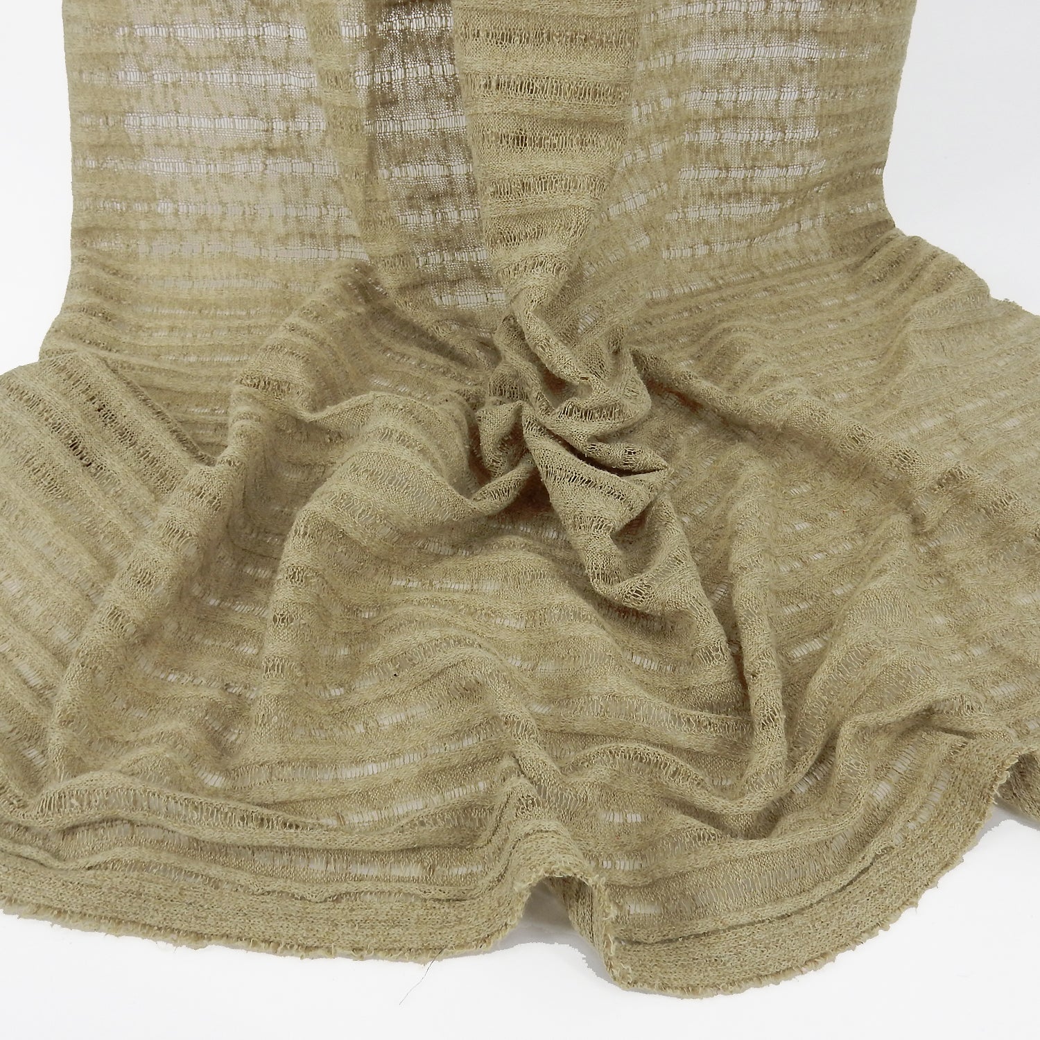 Natural Textured-Stripe Open-Weave Faux Linen Fabric 144