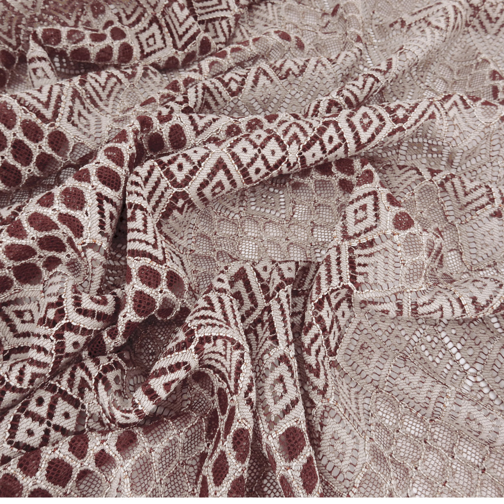 Double Scalloped Lace Fabric 4005 Maroon/Taupe