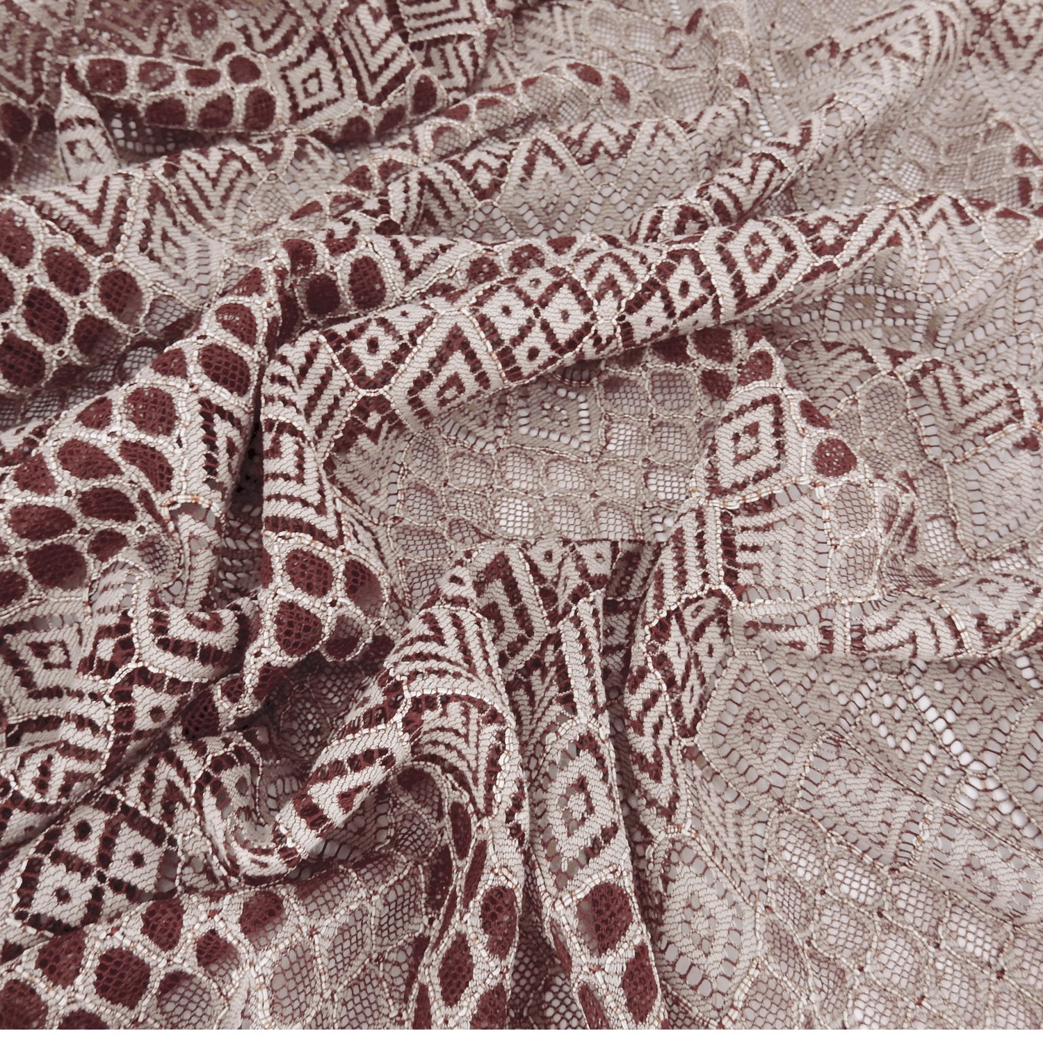 Double Scalloped Klauber Lace Fabric 4005 Maroon/Taupe