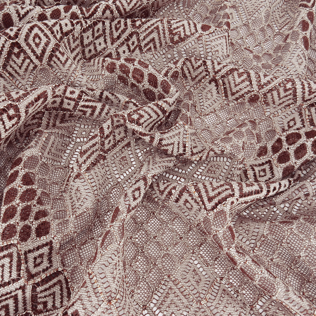 Double Scalloped Lace Fabric 4005 Maroon/Taupe
