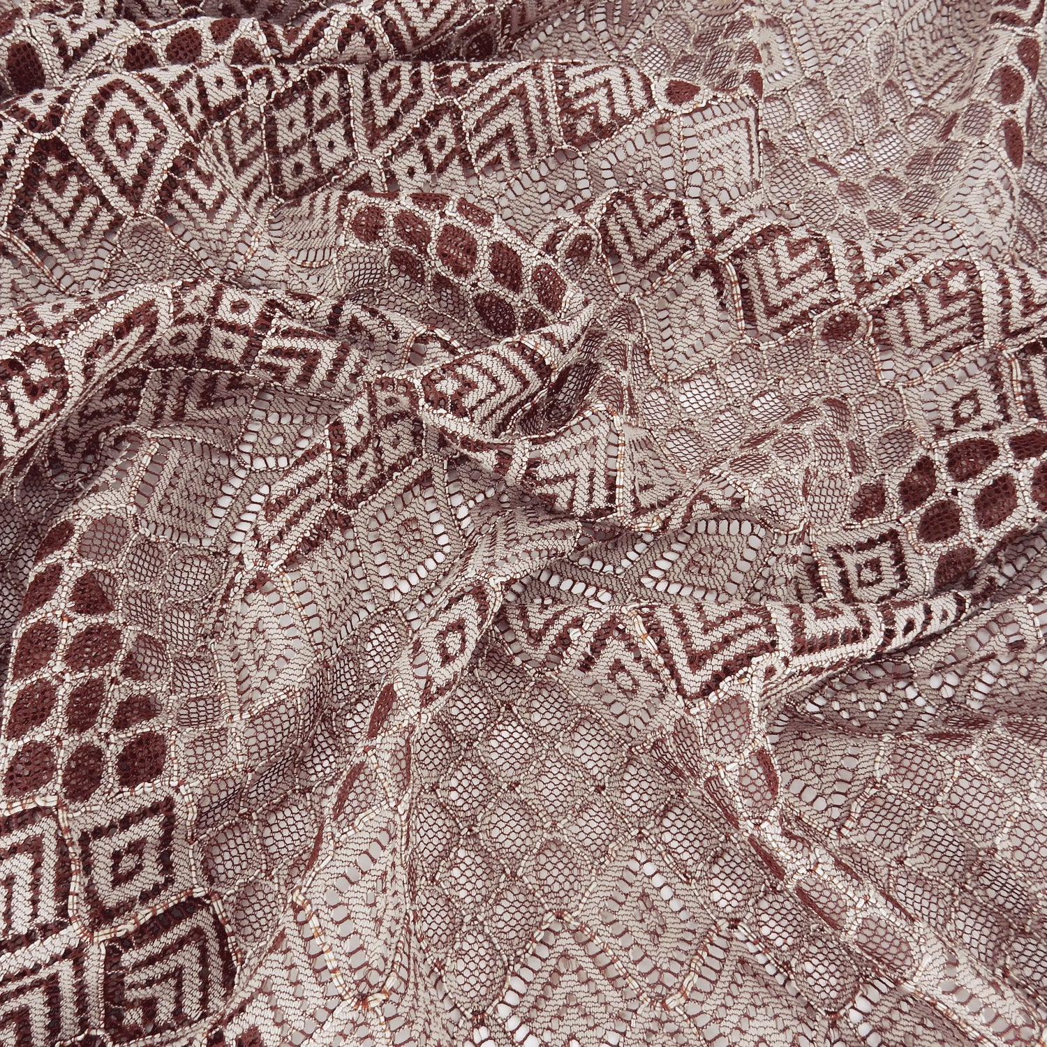 Double Scalloped Klauber Lace Fabric 4005 Maroon/Taupe
