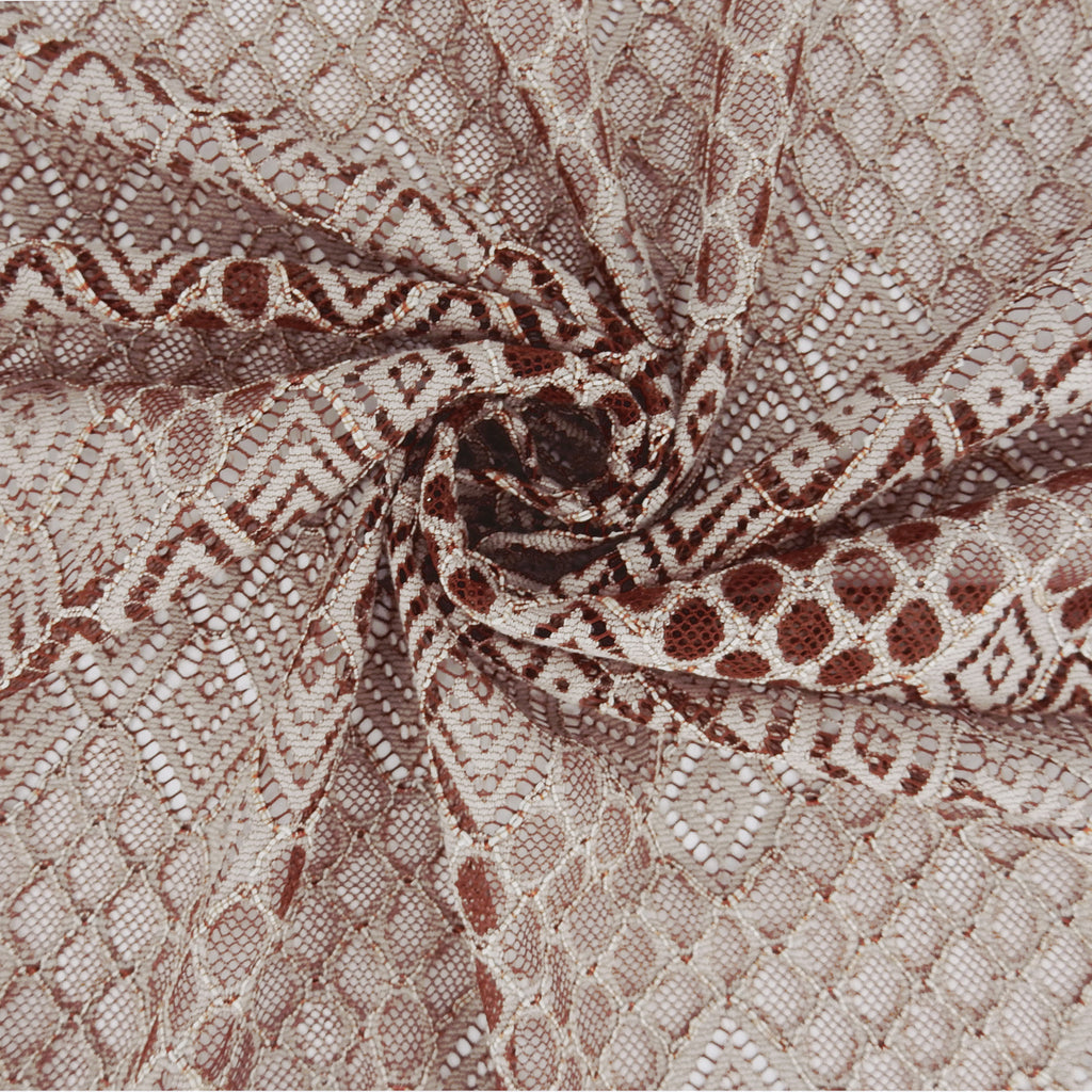 Double Scalloped Lace Fabric 4005 Maroon/Taupe