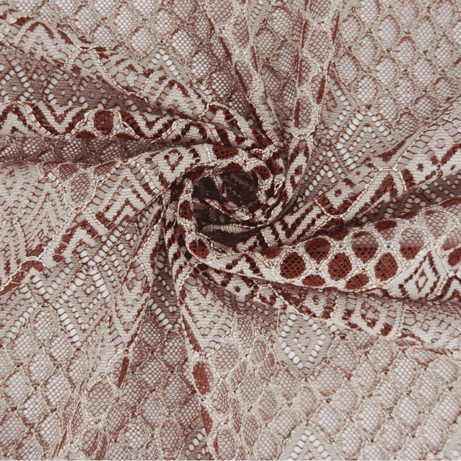 Double Scalloped Klauber Lace Fabric 4005 Maroon/Taupe