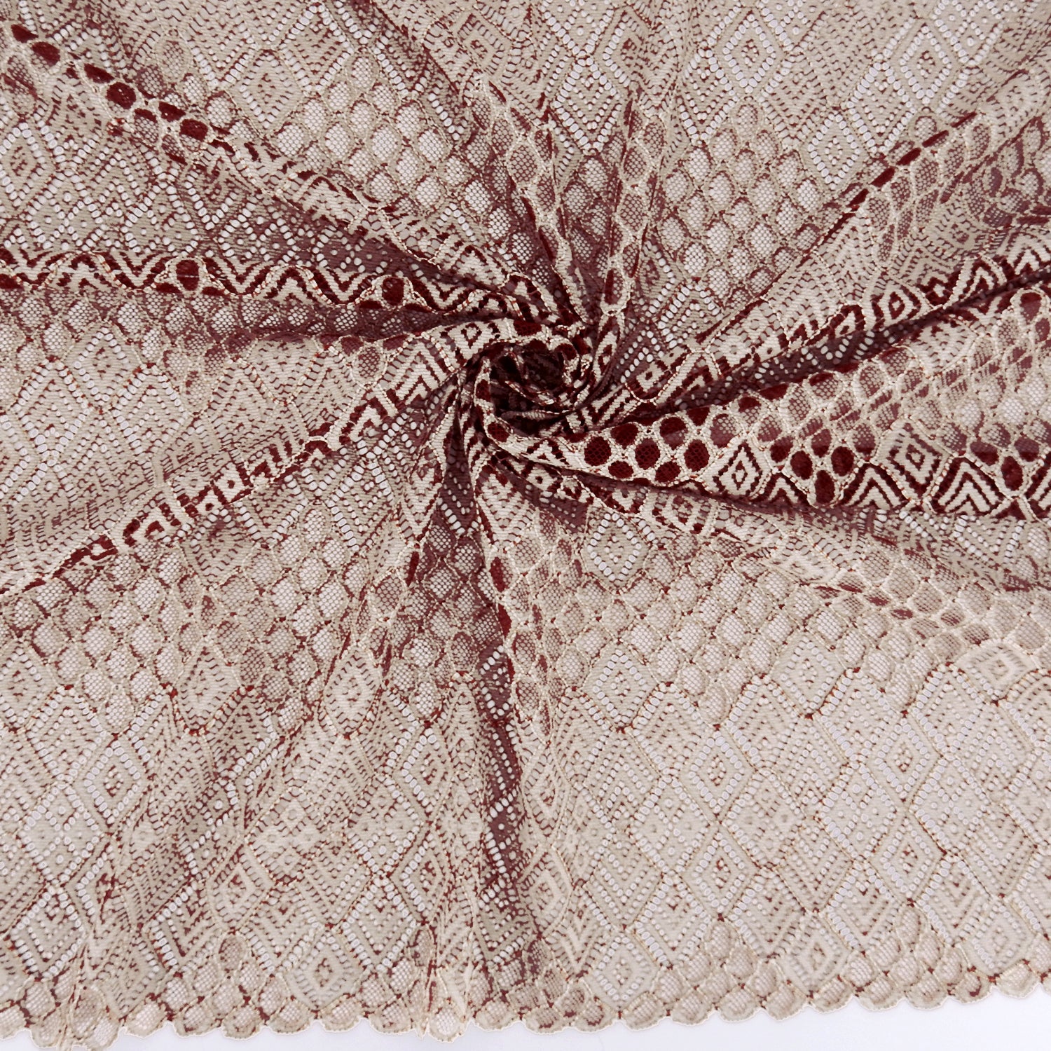 Double Scalloped Klauber Lace Fabric 4005 Maroon/Taupe
