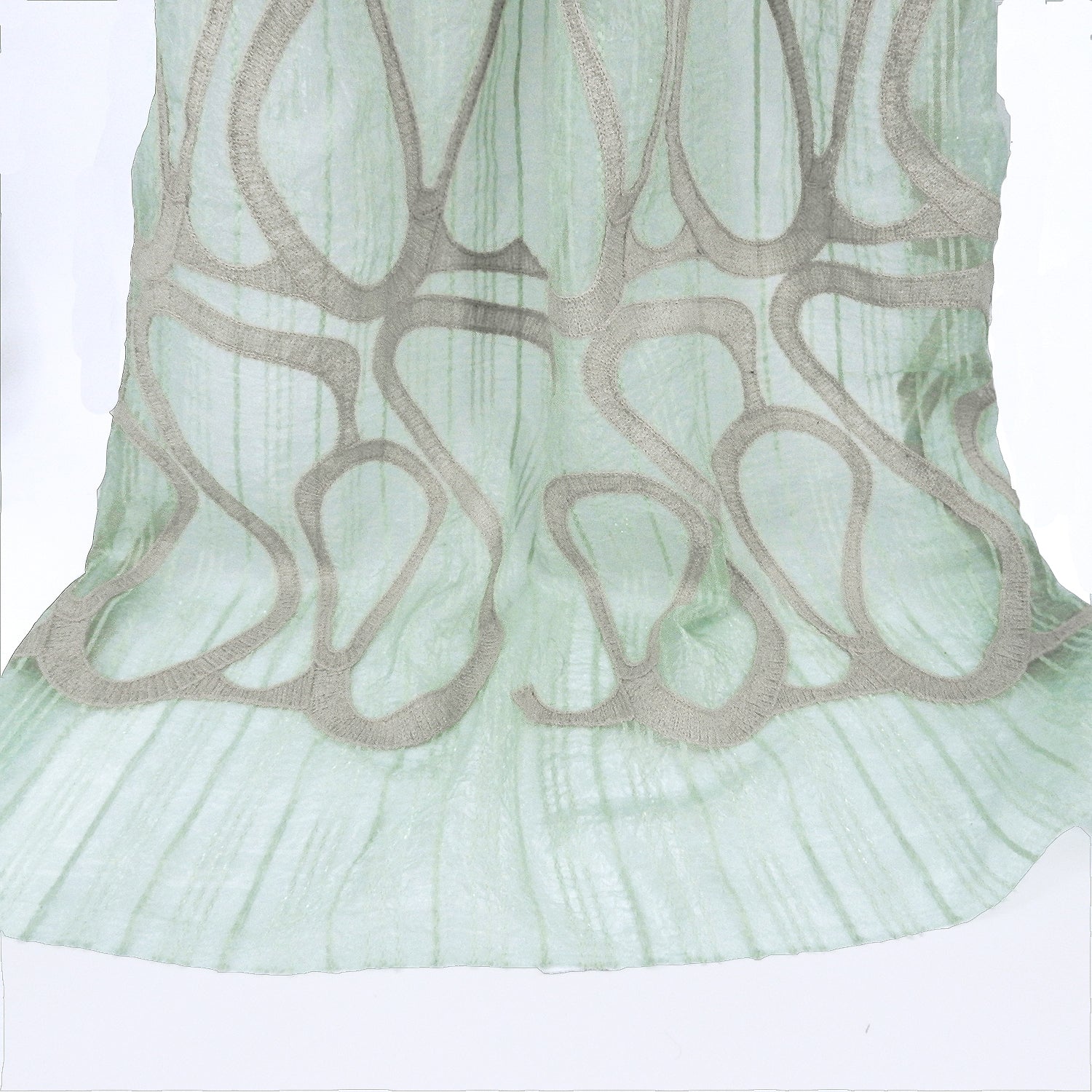 Crinkle Organza Woven Stripe Fabric with Rustic Cotton Cording 410 Moss Green