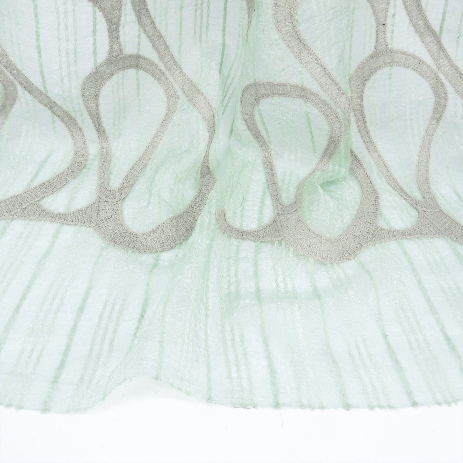 Crinkle Organza Woven Stripe Fabric with Rustic Cotton Cording 410 Moss Green