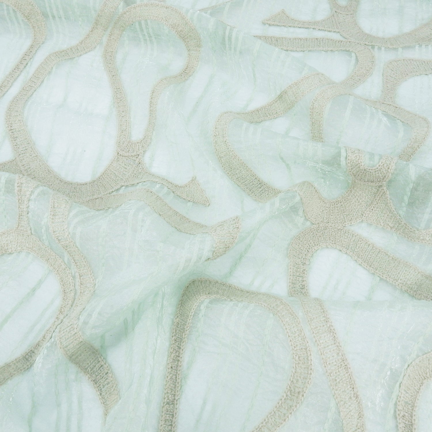 Crinkle Organza Woven Stripe Fabric with Rustic Cotton Cording 410 Moss Green