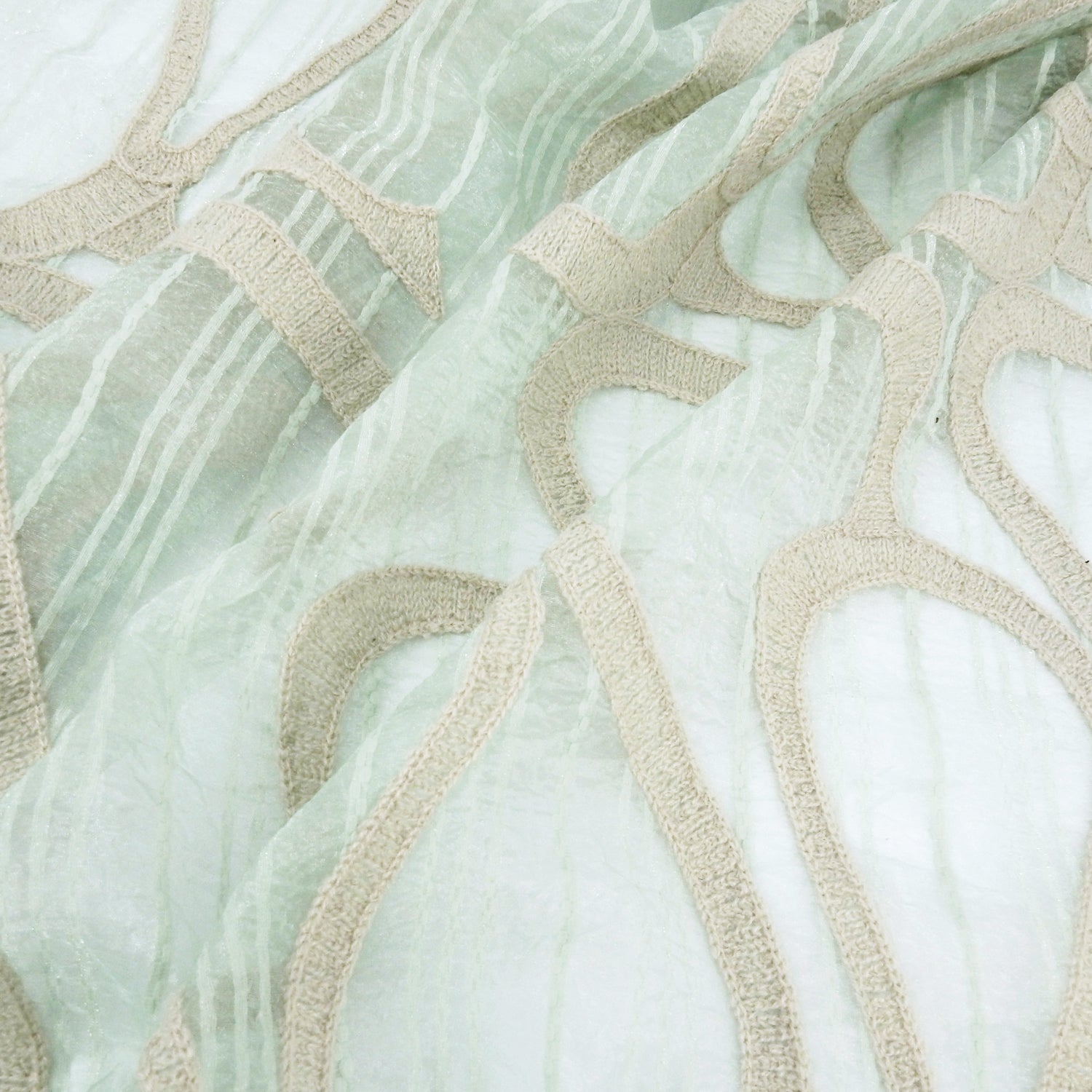 Crinkle Organza Woven Stripe Fabric with Rustic Cotton Cording 410 Moss Green
